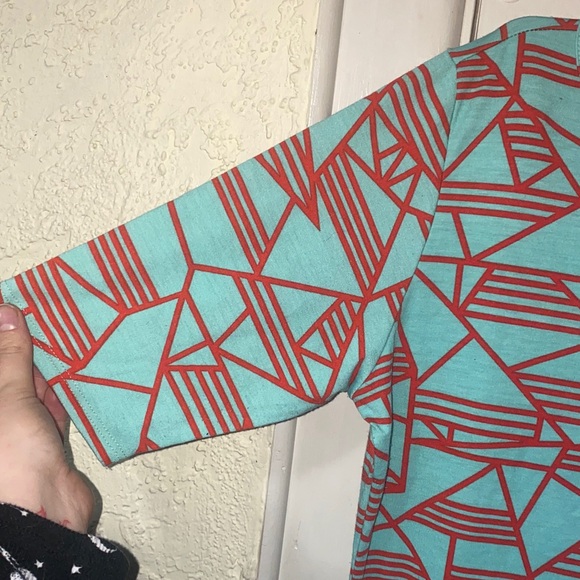 LuLaRoe Teal & Orange Geometric Shapes Julia Midi Dress - Picture 4 of 6